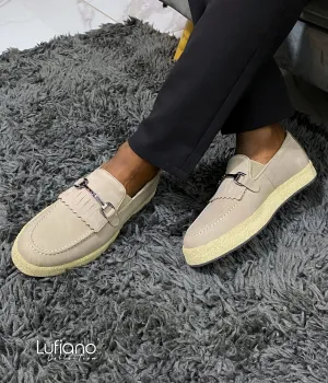 027F - Lufiano collection-Leather loafers- Beige Neutral Loafers