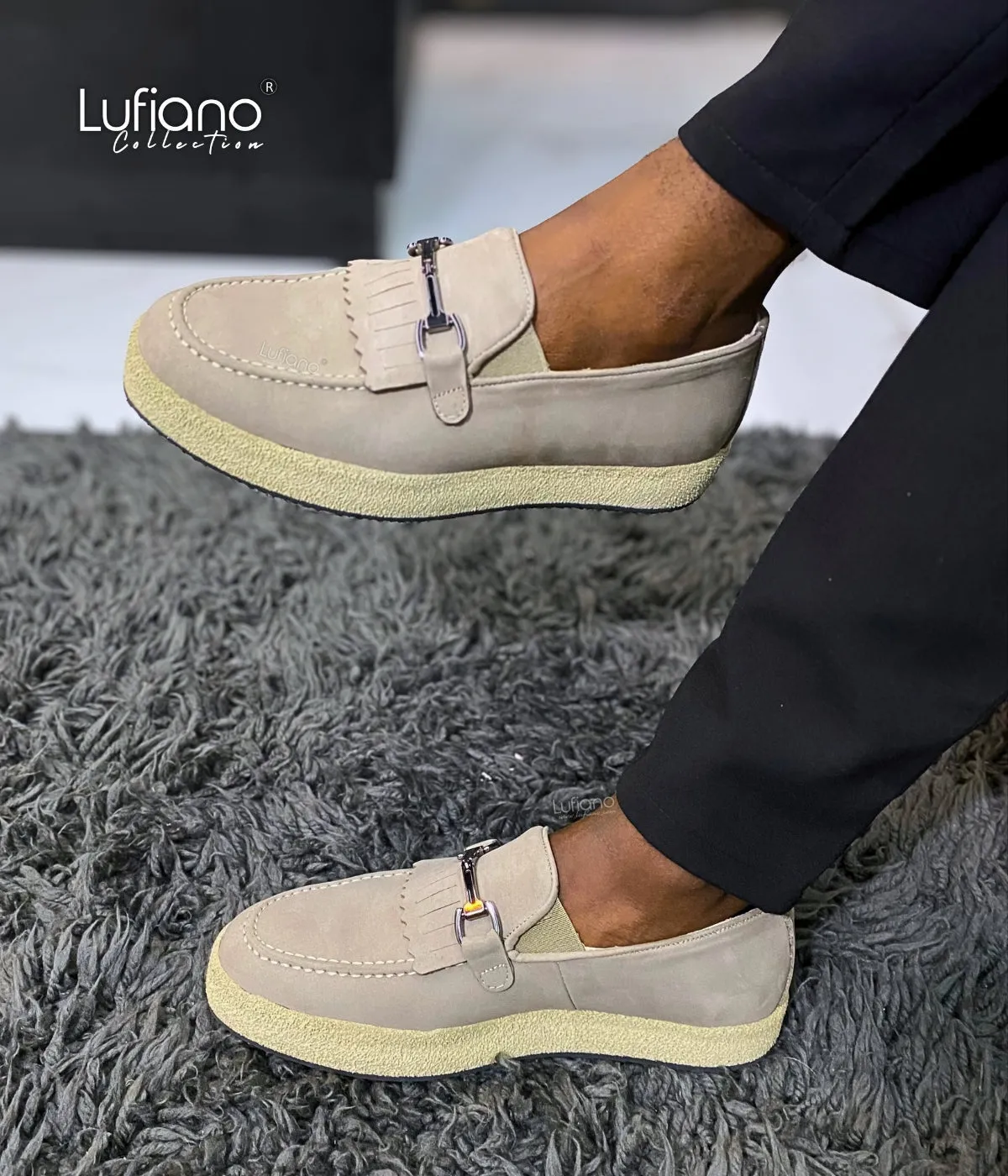 Casual Tassel Loafers 027F - Lufiano collection-Leather loafers- Beige