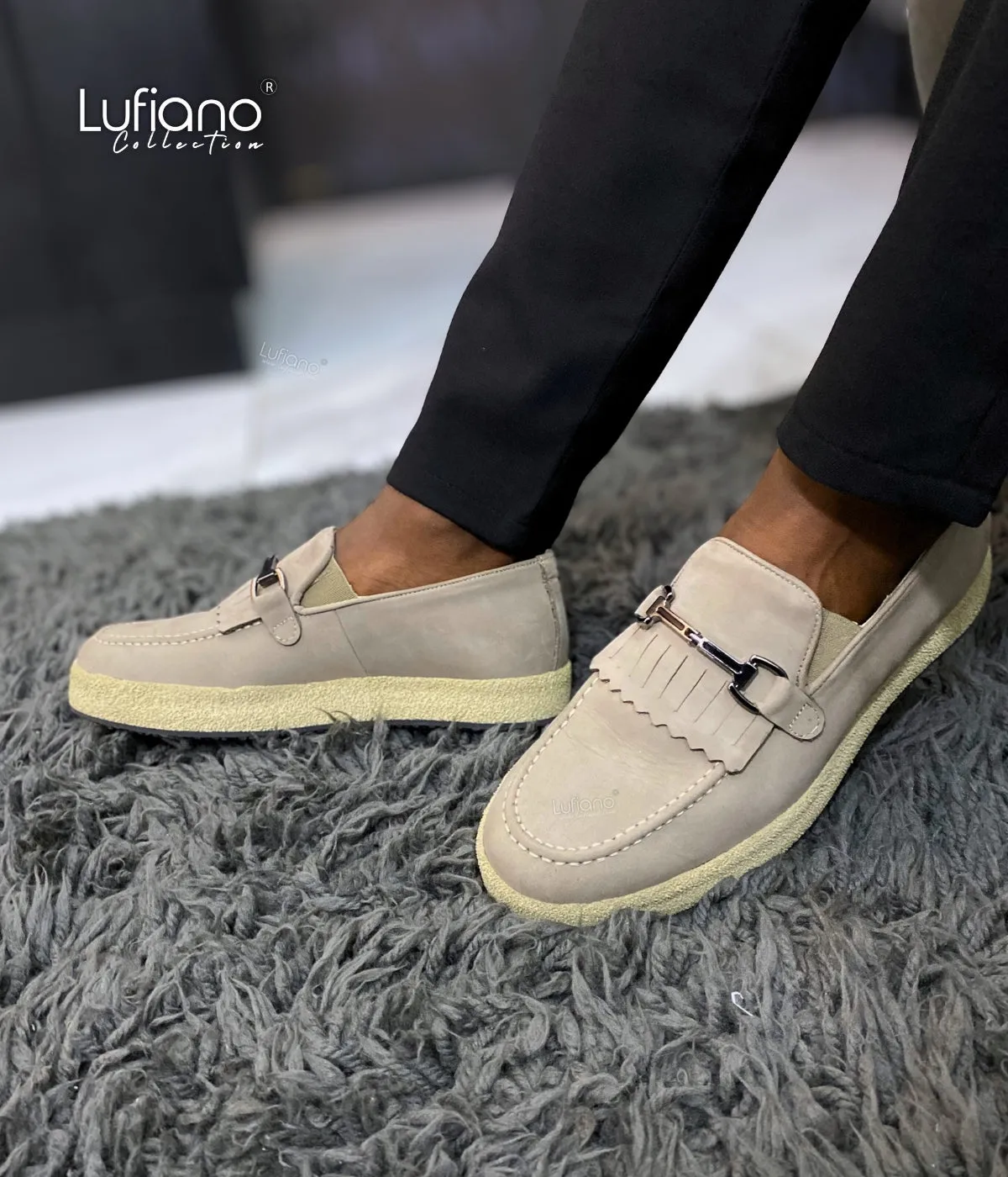 Cat Loafers 027F - Lufiano collection-Leather loafers- Beige