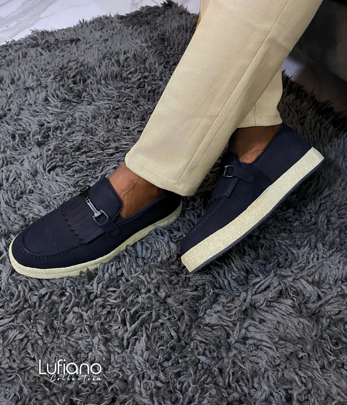 Faux Leather Chunky Heel Loafers 027F - Lufiano collection-Leather loafers- Black