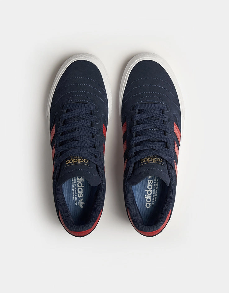 adidas Busenitz Vulc II Skate Shoes - Dark Blue/Better Scarlet/Gold Metallic Adidas 3 Stripes Shoes