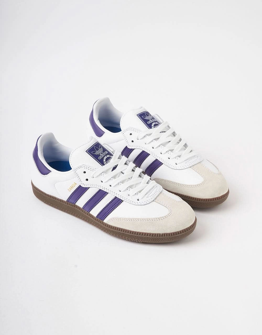 adidas Samba ADV Skate Shoes - White/Collegiate Purple/Gold Metallic Adidas Running Shoes Clearance