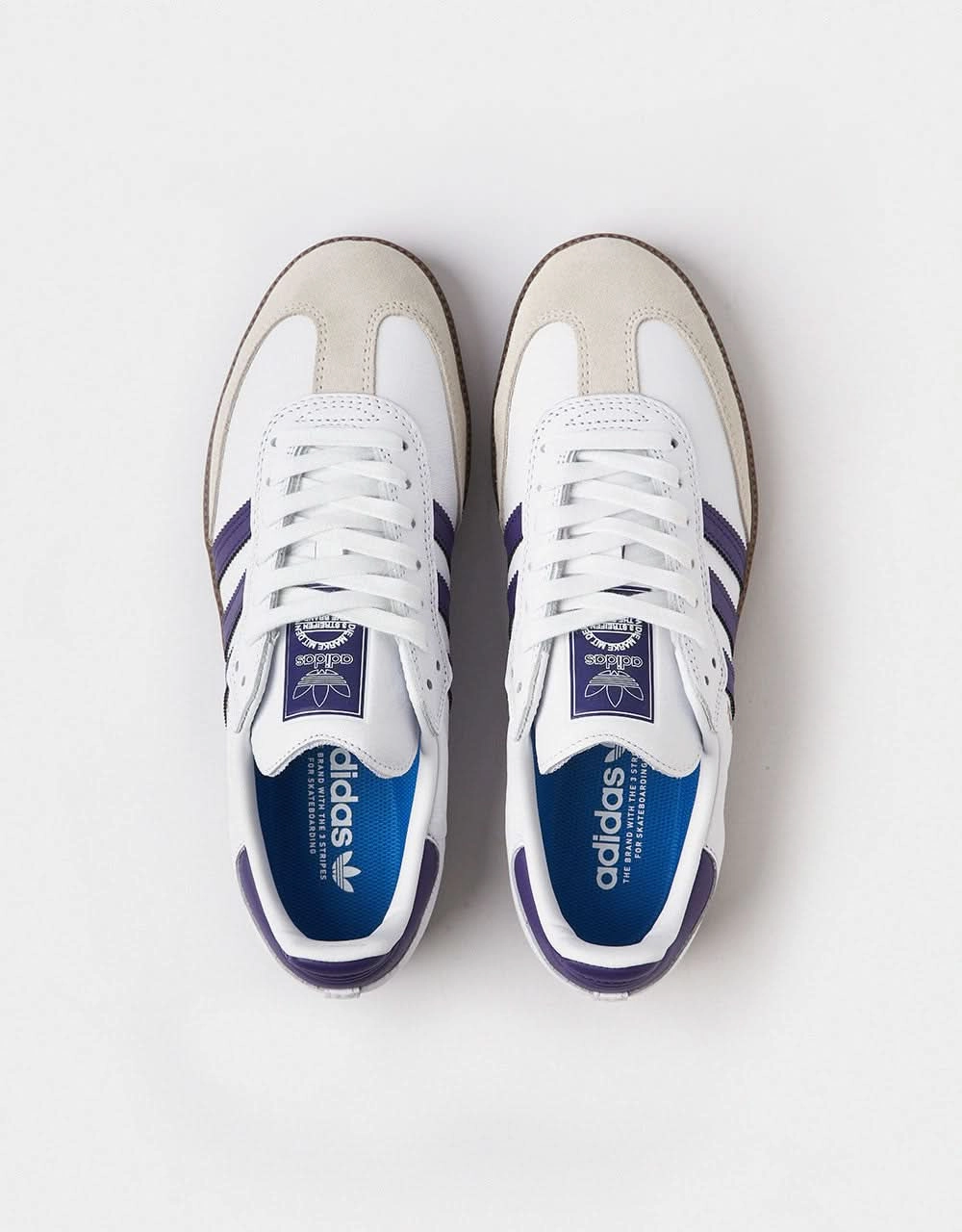 Recycled Plastic Adidas Shoes adidas Samba ADV Skate Shoes - White/Collegiate Purple/Gold Metallic