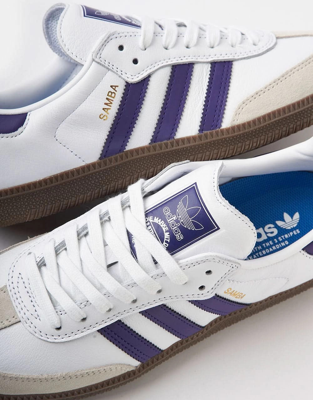 Adidas Duramo Sl Running Shoes adidas Samba ADV Skate Shoes - White/Collegiate Purple/Gold Metallic