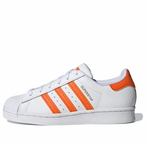 Messi Shoes Adidas Adidas Superstar J Footwear White/Blue-Gold Metallic  FZ0648 Grade-School