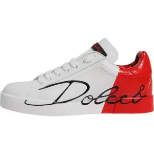 Dolce & Gabbana White Red Logo Portofino Sneakers Shoes Painting Sneakers