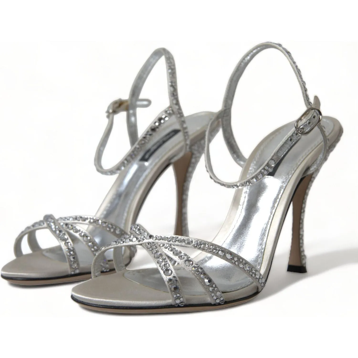 Dolce & Gabbana Silver Crystal Ankle Strap Sandals Shoes Sandals La Toc