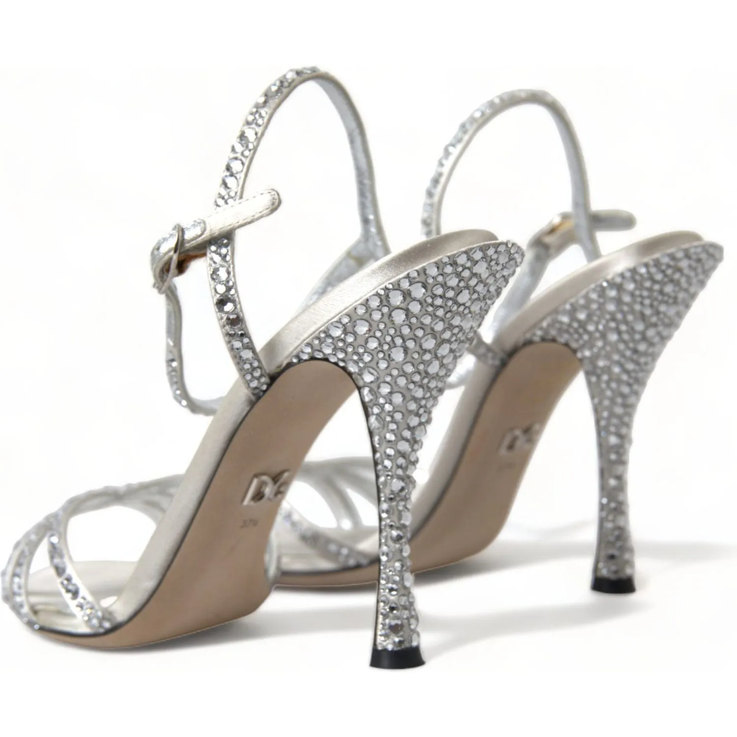 Dolce & Gabbana Silver Crystal Ankle Strap Sandals Shoes Cork Heel Sandals