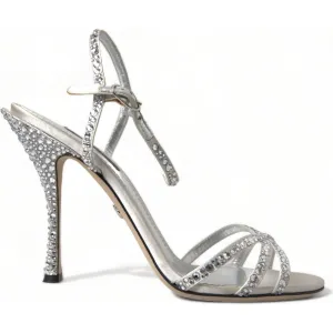 Dolce & Gabbana Silver Crystal Ankle Strap Sandals Shoes Wedge Low Sandals
