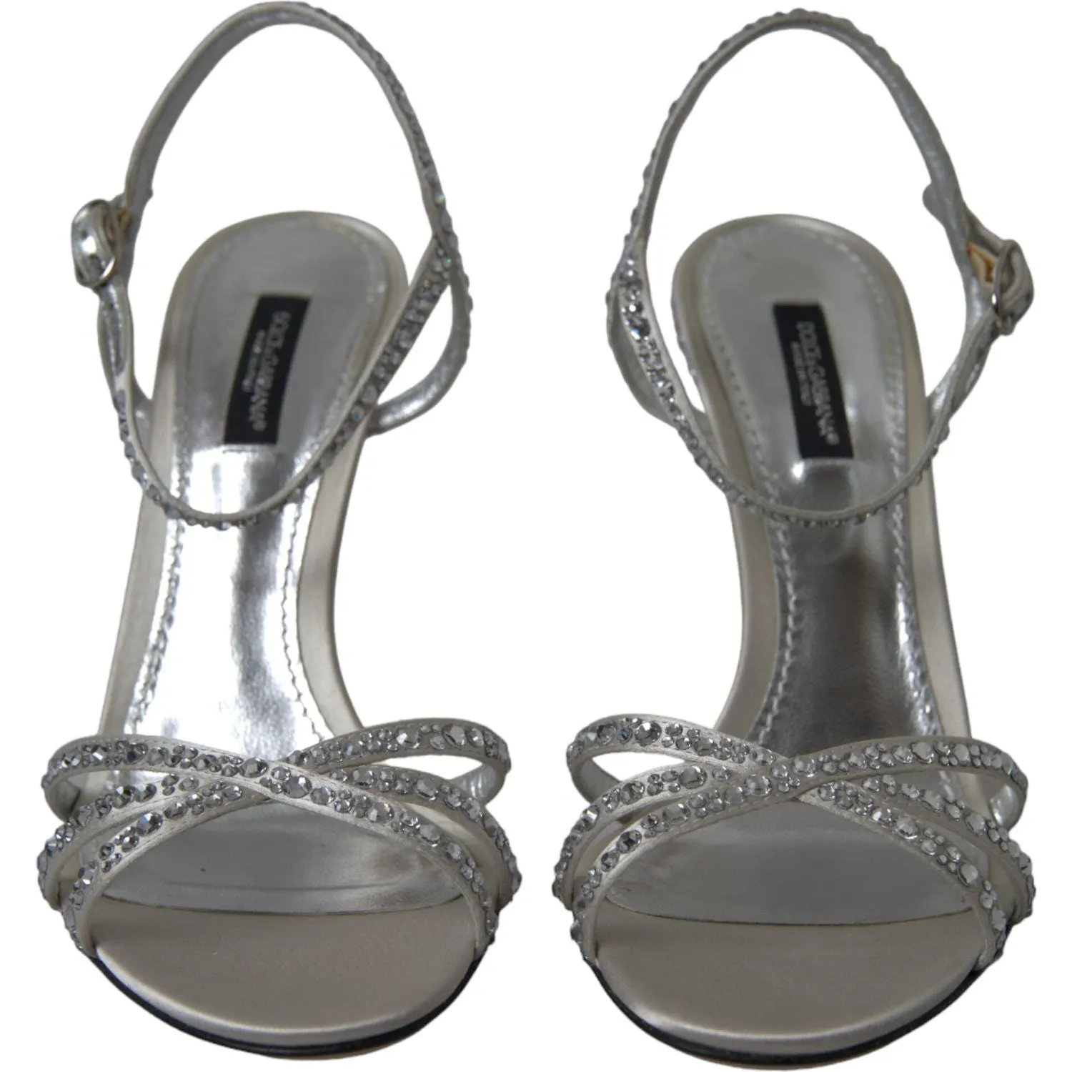 Dolce & Gabbana Silver Crystal Ankle Strap Sandals Shoes Platform Sandals Wedges