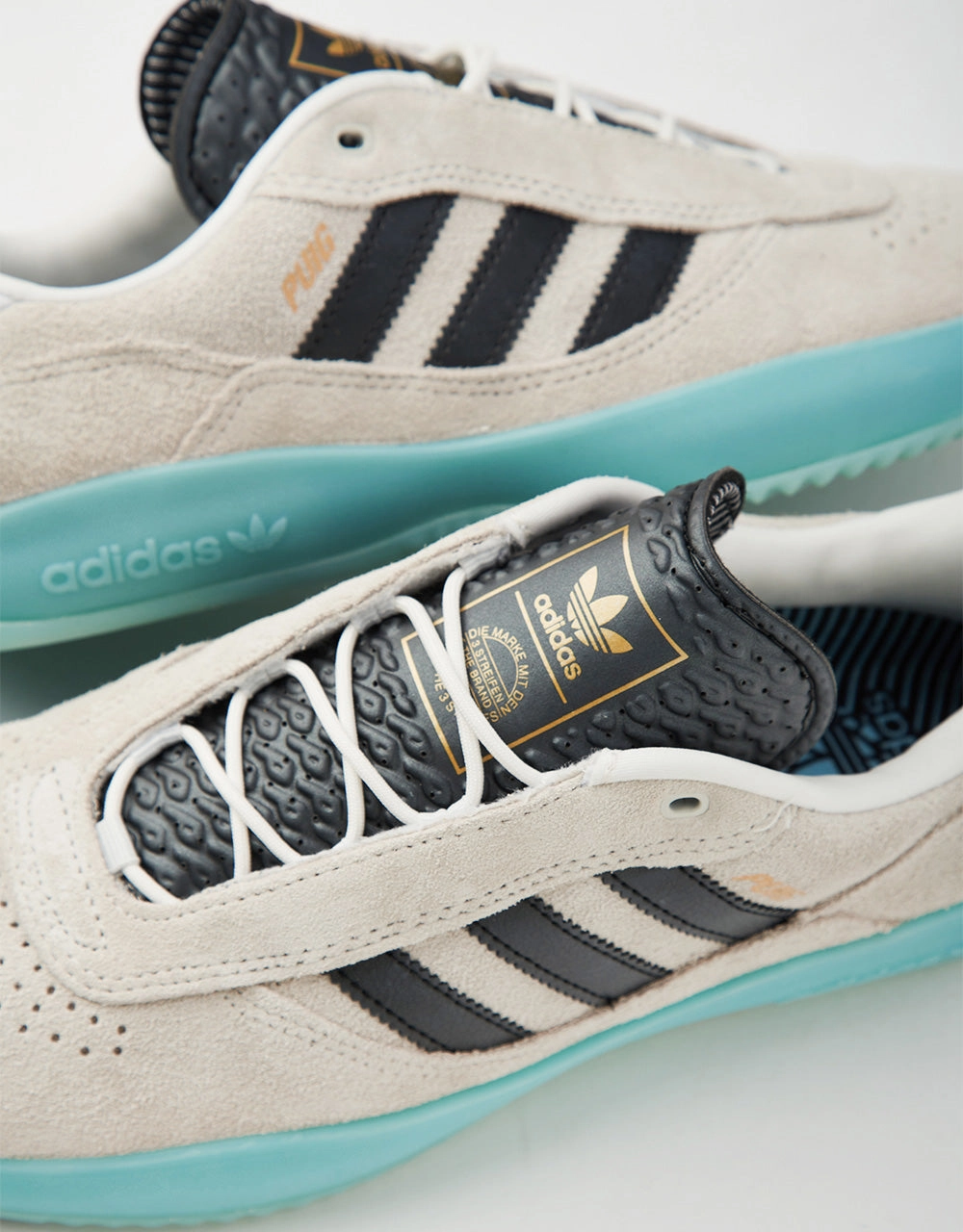 adidas Puig Skate Shoes - Crystal White/Core Black/Light Aqua Anthony Edwards Shoe Adidas