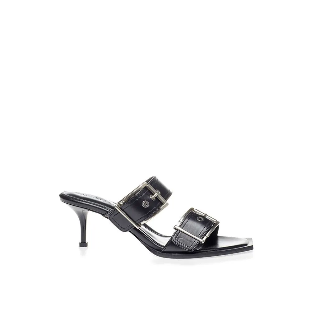 Alexander McQueen Elevate Your Steps in Timeless Black Leather Sandals Sandals Turks
