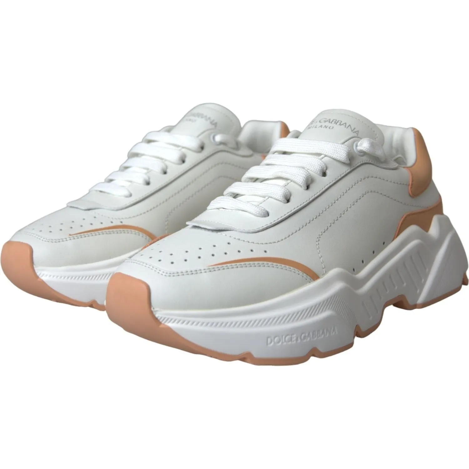 Dolce & Gabbana White Peach DAYMASTER Leather Sneakers Shoes Louis Sneakers