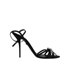 Dolce & Gabbana Black Leather Crystal Heels Sandals Shoes Guess Sandals