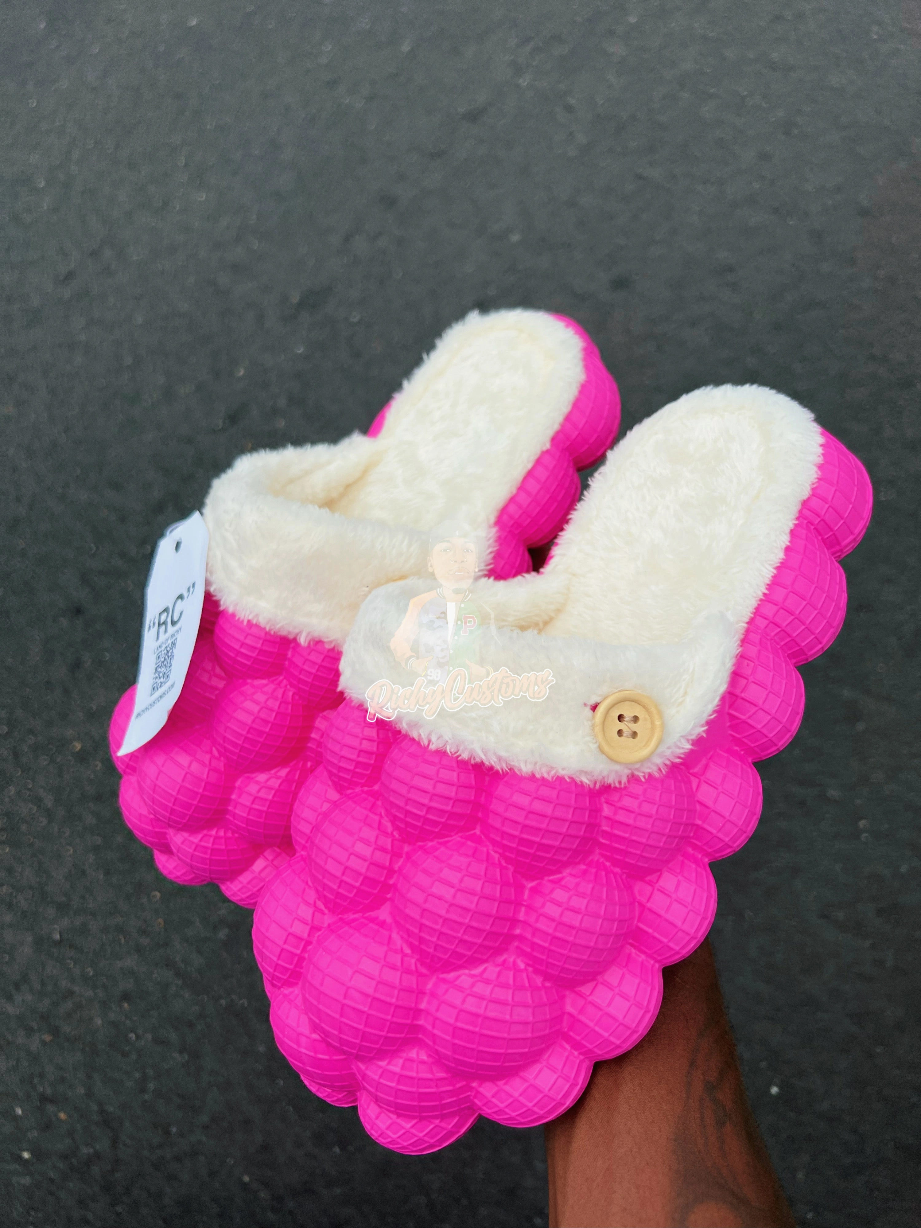 Slippers With Spikes Richy PUFFS Ball Slippers HOT PINK X  "COZY"