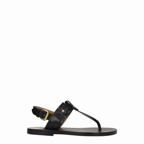 Isabel Marant Black Leather Flip-Flop Sandals Slides Or Flip Flops