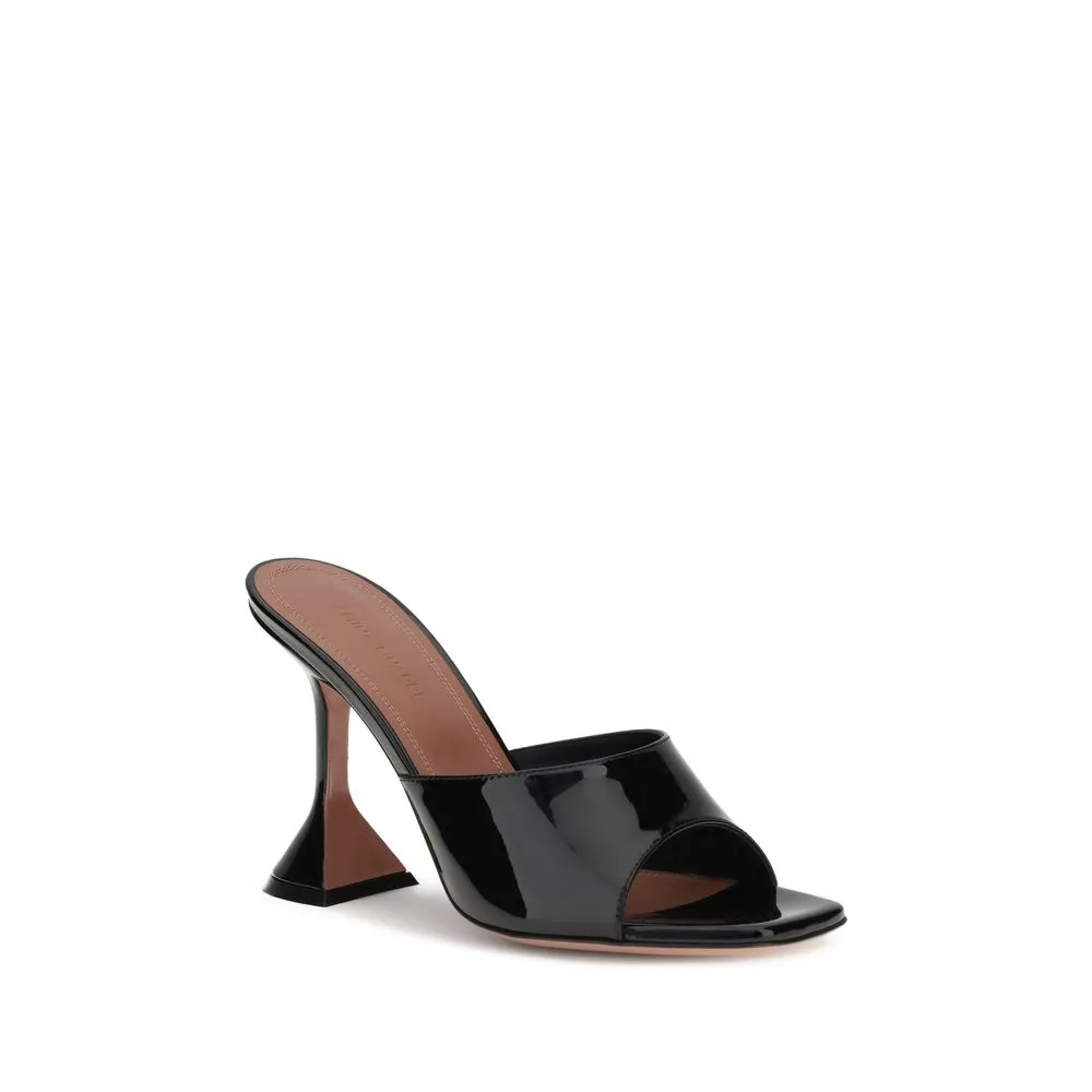Amina Muaddi Black Calf Leather Bos Taurus Platform Sandals Width Wide Sandals