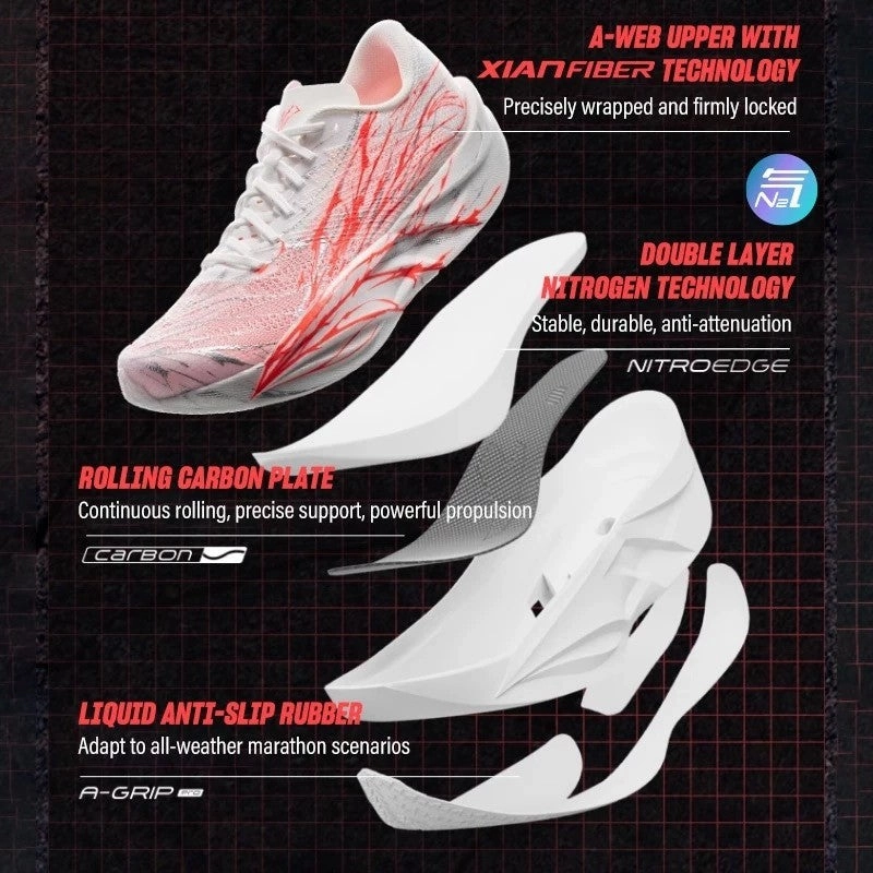 ANTA Men C202 6 Carbon Plate Running Shoes 1125B5575-2 -Papyrus White/Fluorescent Red/Silver (Kasut Larian Lelaki) Pacer Future Street Plus Running Shoe