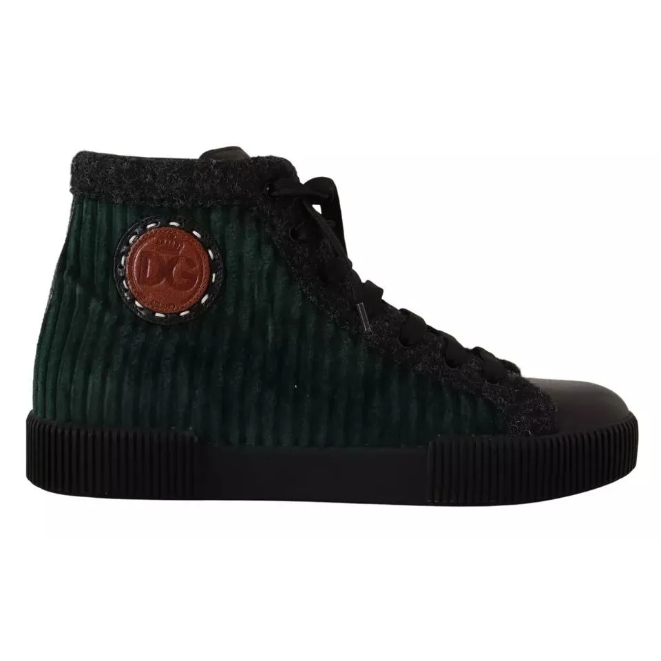Casual Shoes With White Sole Dolce & Gabbana Green Corduroy High Tops Sneakers Mens Casual Shoes
