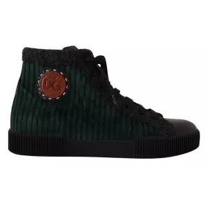 Dolce & Gabbana Green Corduroy High Tops Sneakers Mens Casual Shoes Casual Shoes For Fall 2024