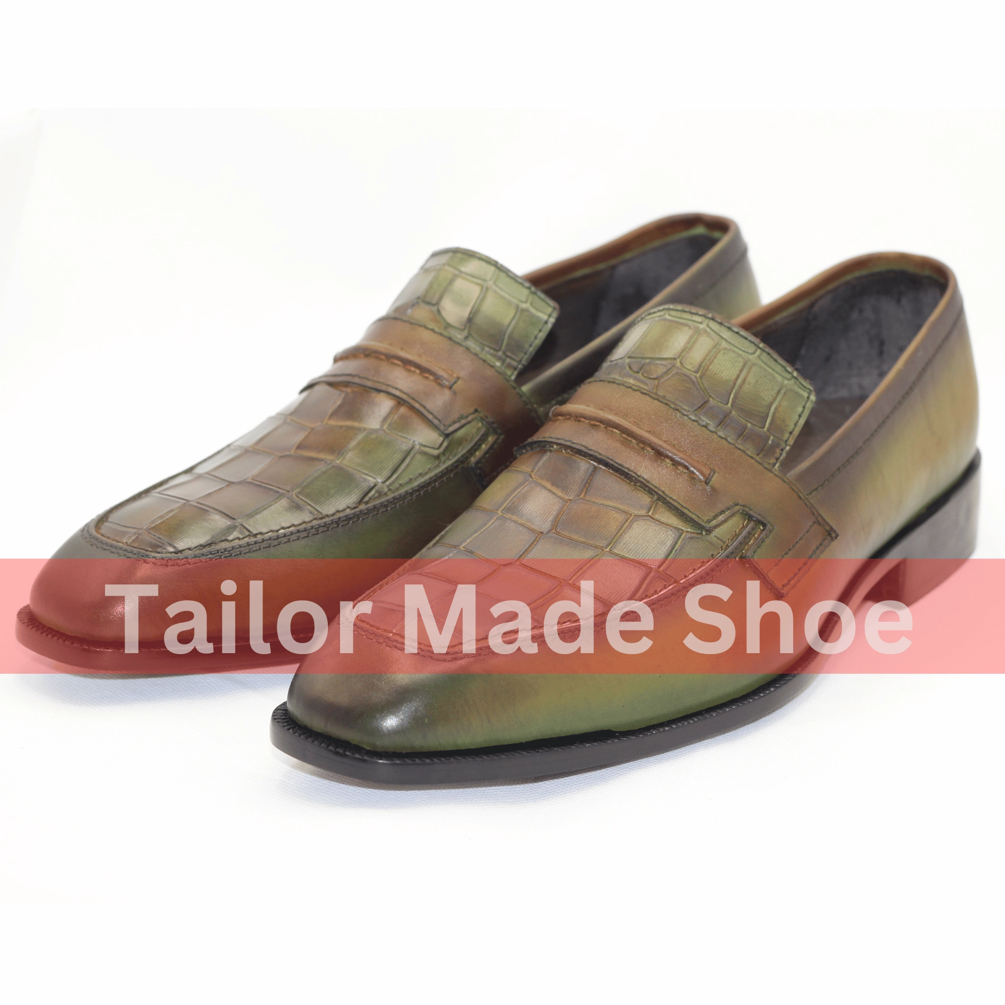Artisan-Made Leather Loafers with Crocodile Pattern Design Luxury Hand-Painted Leather Loafers - Croc Textured Finish Laurent Loafers