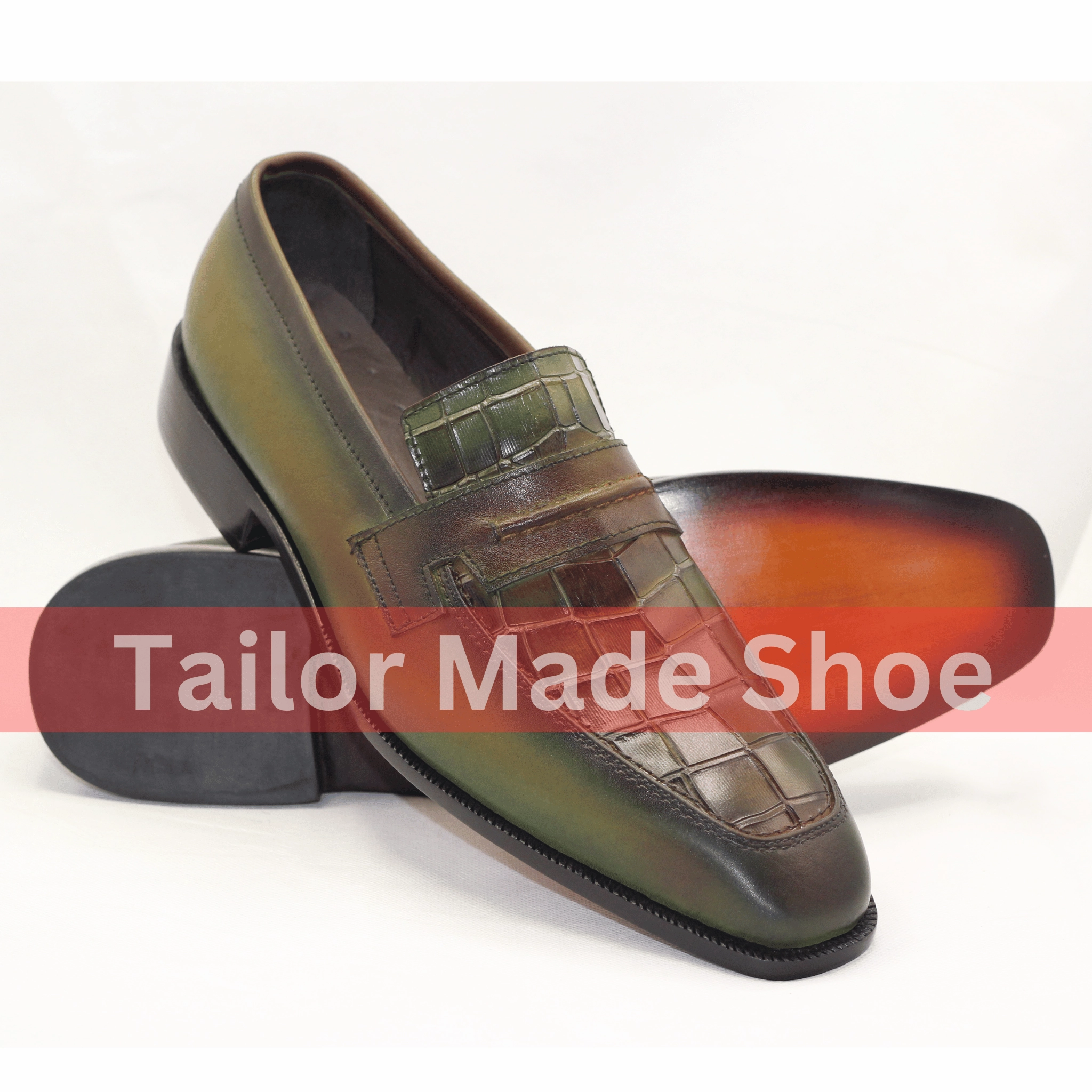 Boywithuke Loafers Artisan-Made Leather Loafers with Crocodile Pattern Design Luxury Hand-Painted Leather Loafers - Croc Textured Finish