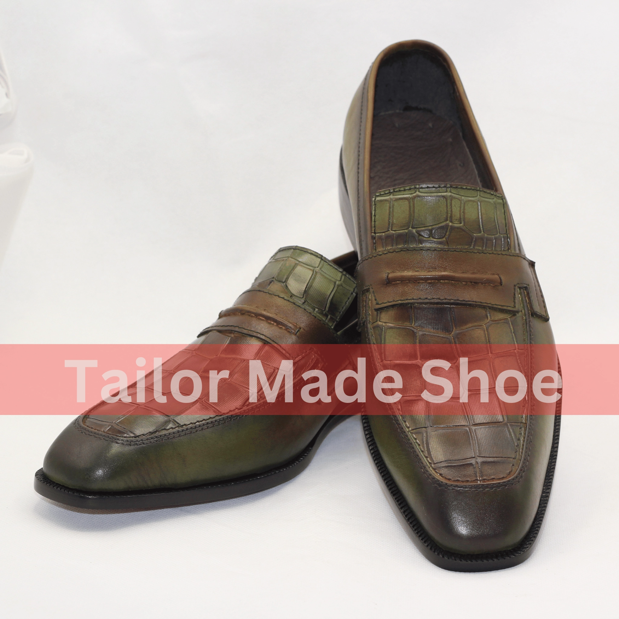 Ferragamo Penny Loafers Artisan-Made Leather Loafers with Crocodile Pattern Design Luxury Hand-Painted Leather Loafers - Croc Textured Finish