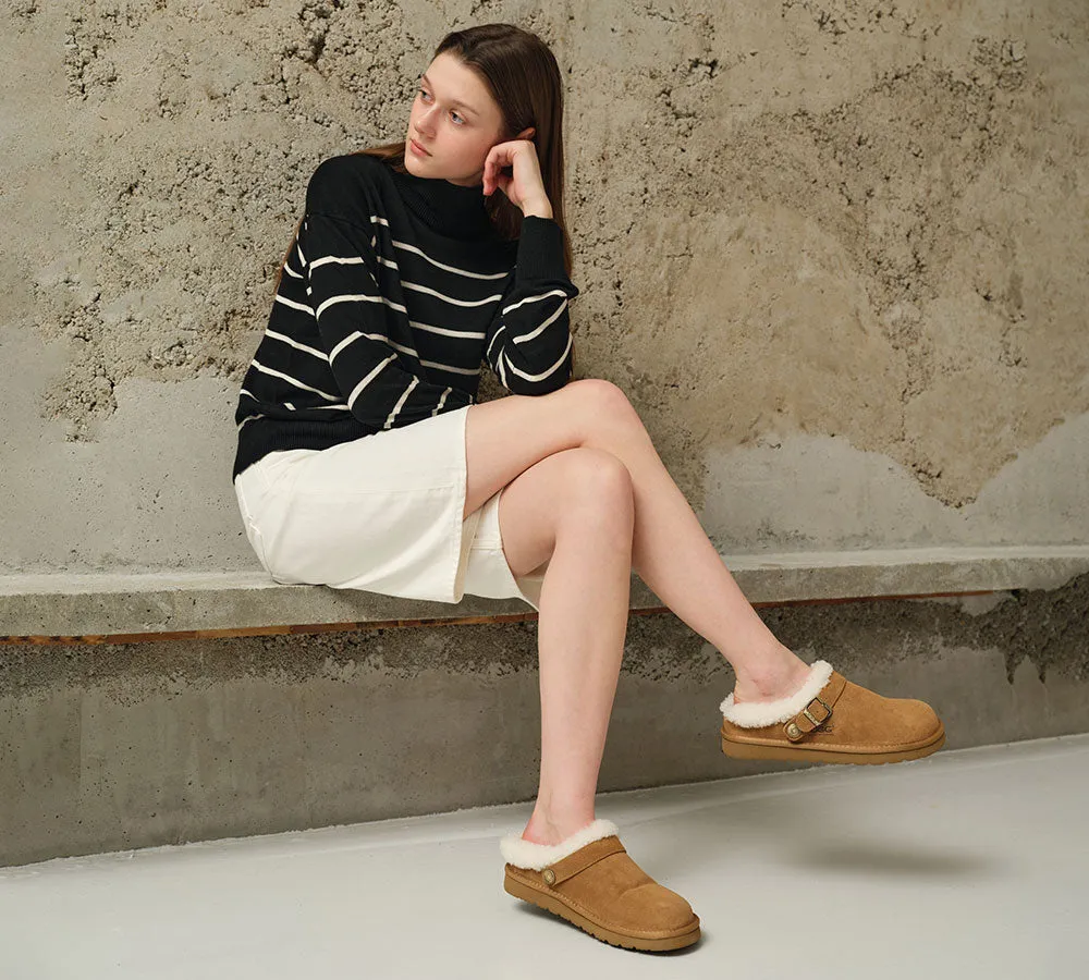 Tasman Slippers Palace AUSTRALIAN SHEPHERD UGG Slippers Sheepskin Wool Adjustable Strap Ankle Clog Pulsey