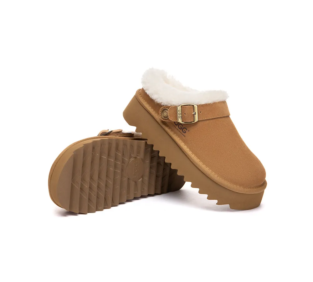 Commanders Slippers AUSTRALIAN SHEPHERD UGG Slippers Sheepskin Wool Adjustable Strap Platform Pulsey