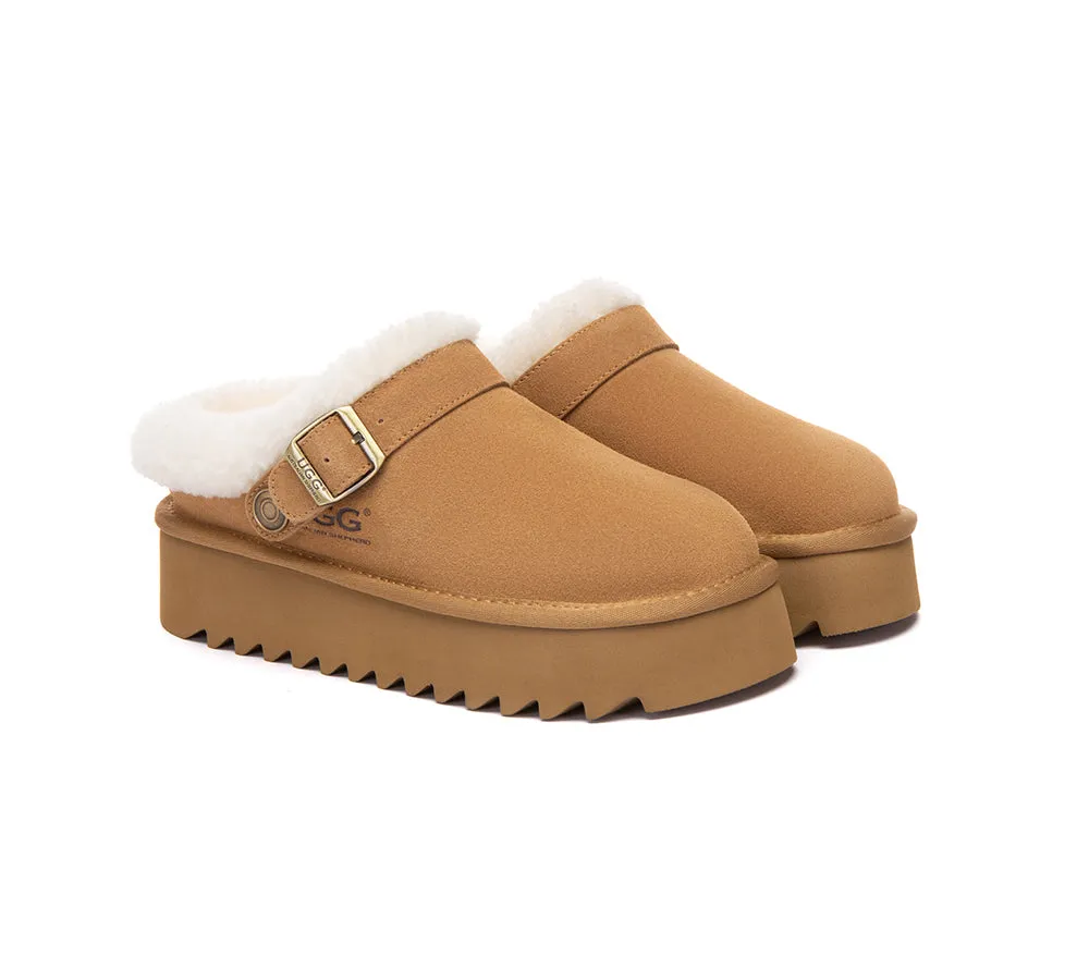AUSTRALIAN SHEPHERD UGG Slippers Sheepskin Wool Adjustable Strap Platform Pulsey Cabela Slippers