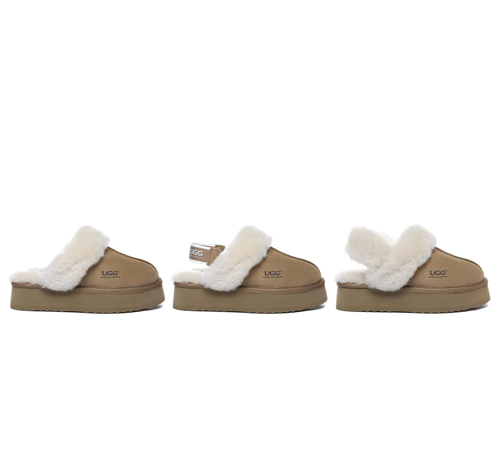 AUSTRALIAN SHEPHERD UGG Slippers Women Removable Wool Strap Slingback Platform Musa