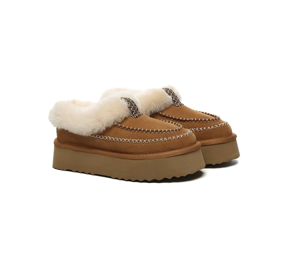 Bomba Sunday Slippers AUSTRALIAN SHEPHERD UGG Slippers Women Sheepskin Wool Collar Ankle Platform Santana
