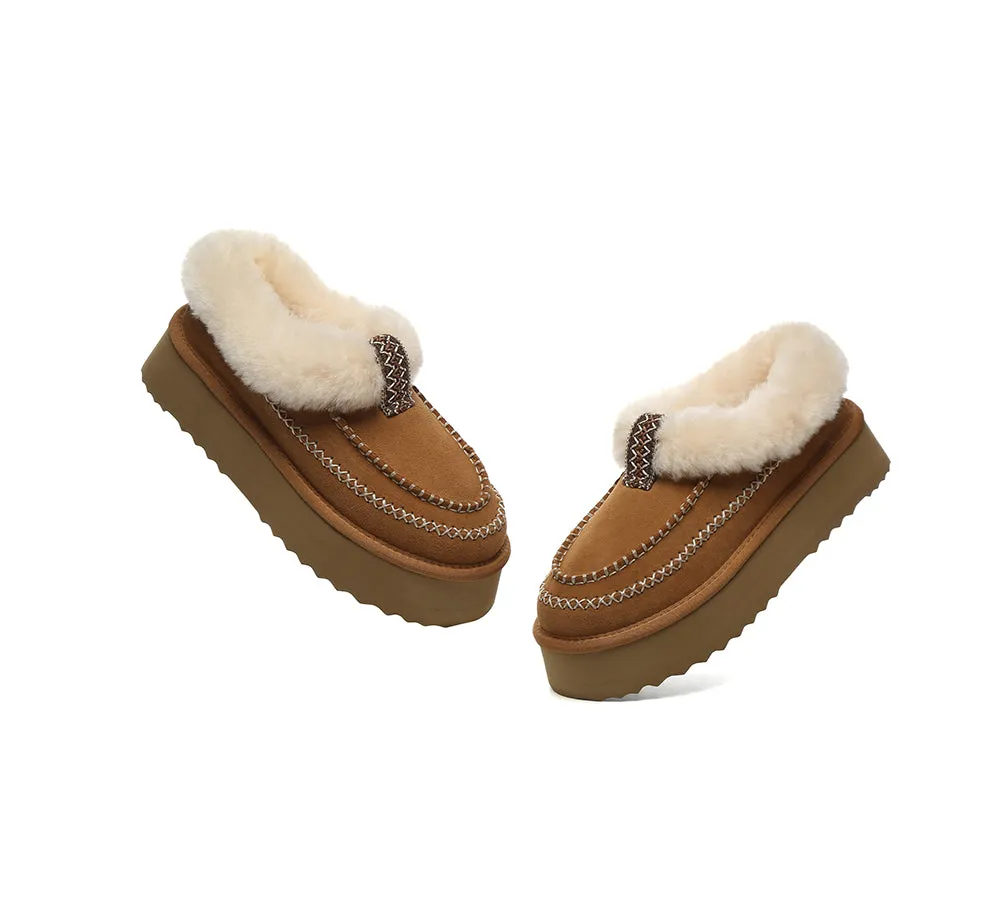 AUSTRALIAN SHEPHERD UGG Slippers Women Sheepskin Wool Collar Ankle Platform Santana Basket Of Slippers