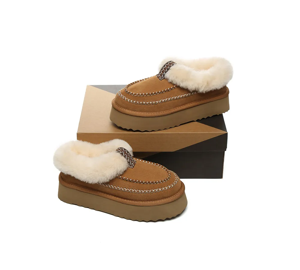 AUSTRALIAN SHEPHERD UGG Slippers Women Sheepskin Wool Collar Ankle Platform Santana Old Friend Footwear Slippers