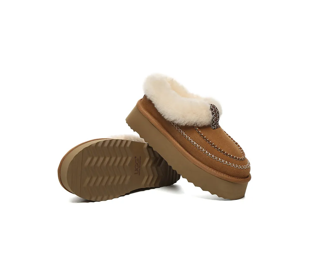 Acupuncture Slippers AUSTRALIAN SHEPHERD UGG Slippers Women Sheepskin Wool Collar Ankle Platform Santana