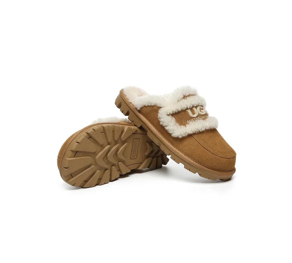 One Slide AUSTRALIAN SHEPHERD UGG Slippers Women Sheepskin Wool Shearling Lined Rilee