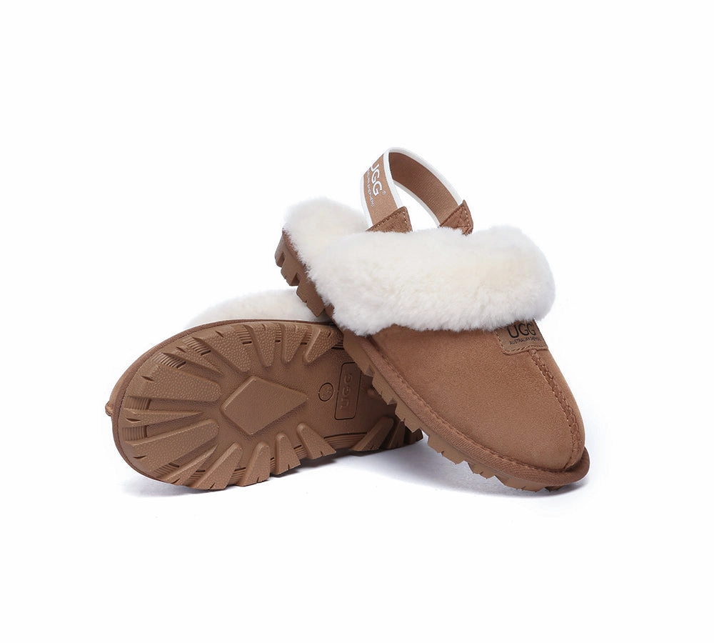 Faux Fur Platform Slippers AUSTRALIAN SHEPHERD 2-Way Style UGG Slippers Sheepskin Wool Removable Strap Slingback Suzie ll