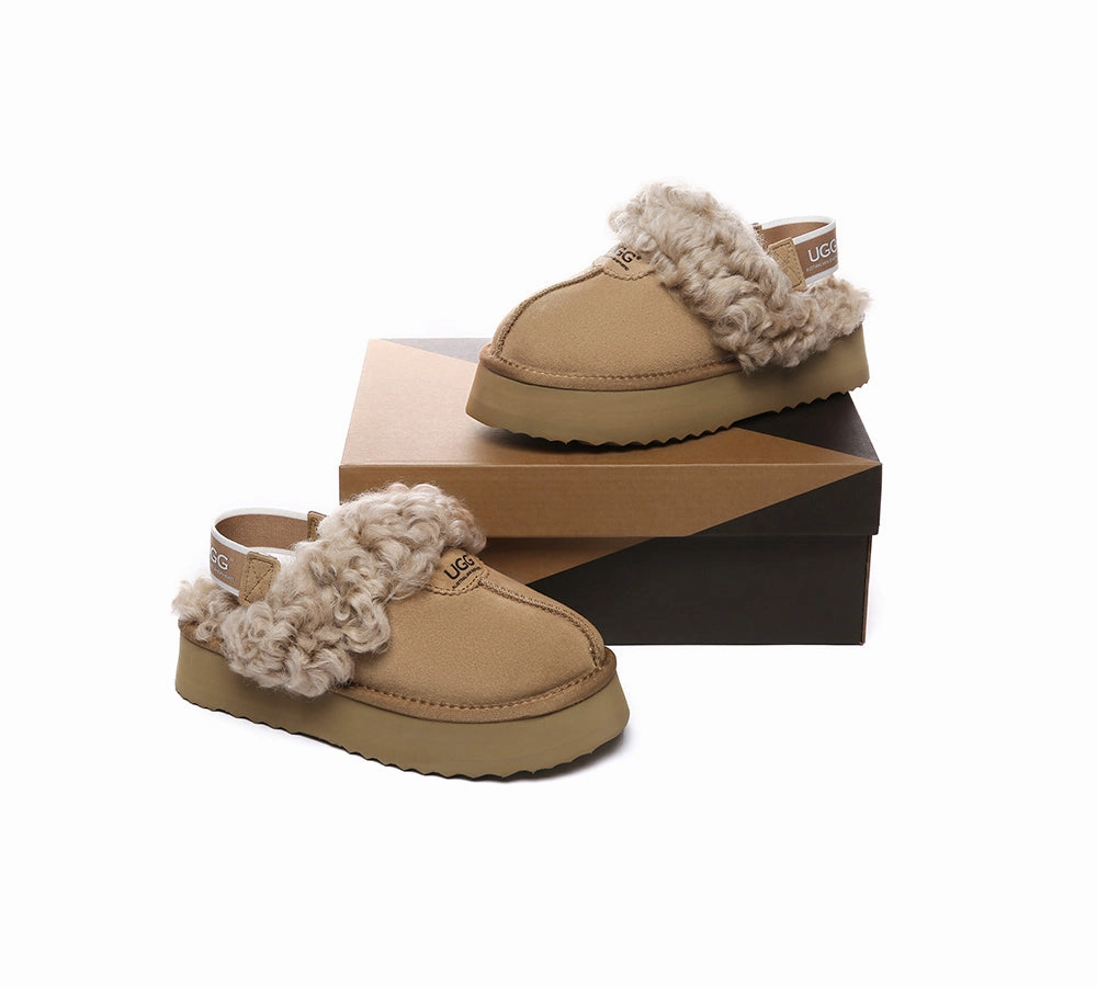 Slippers Chestnut AUSTRALIAN SHEPHERD 2-Way Style UGG Slippers Women Removable Strap Slingback Platform Waffle Curly