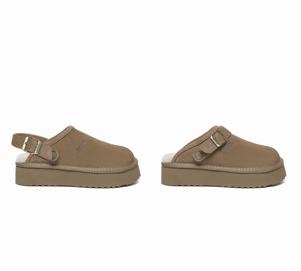 Zappos Slippers AUSTRALIAN SHEPHERD UGG Slippers Sheepskin Wool Adjustable strap Platform Sadie