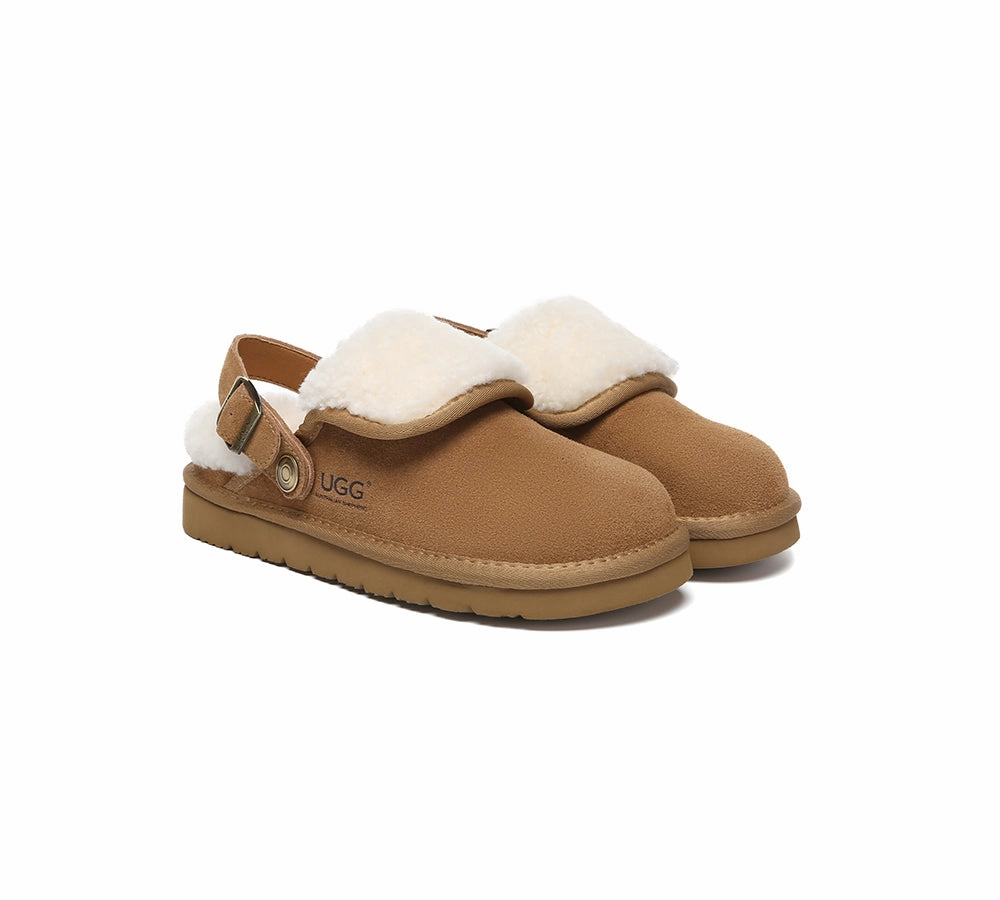 Soft Sole Slippers AUSTRALIAN SHEPHERD UGG Slippers Sheepskin Wool Adjustable Strap Slingback Tenley