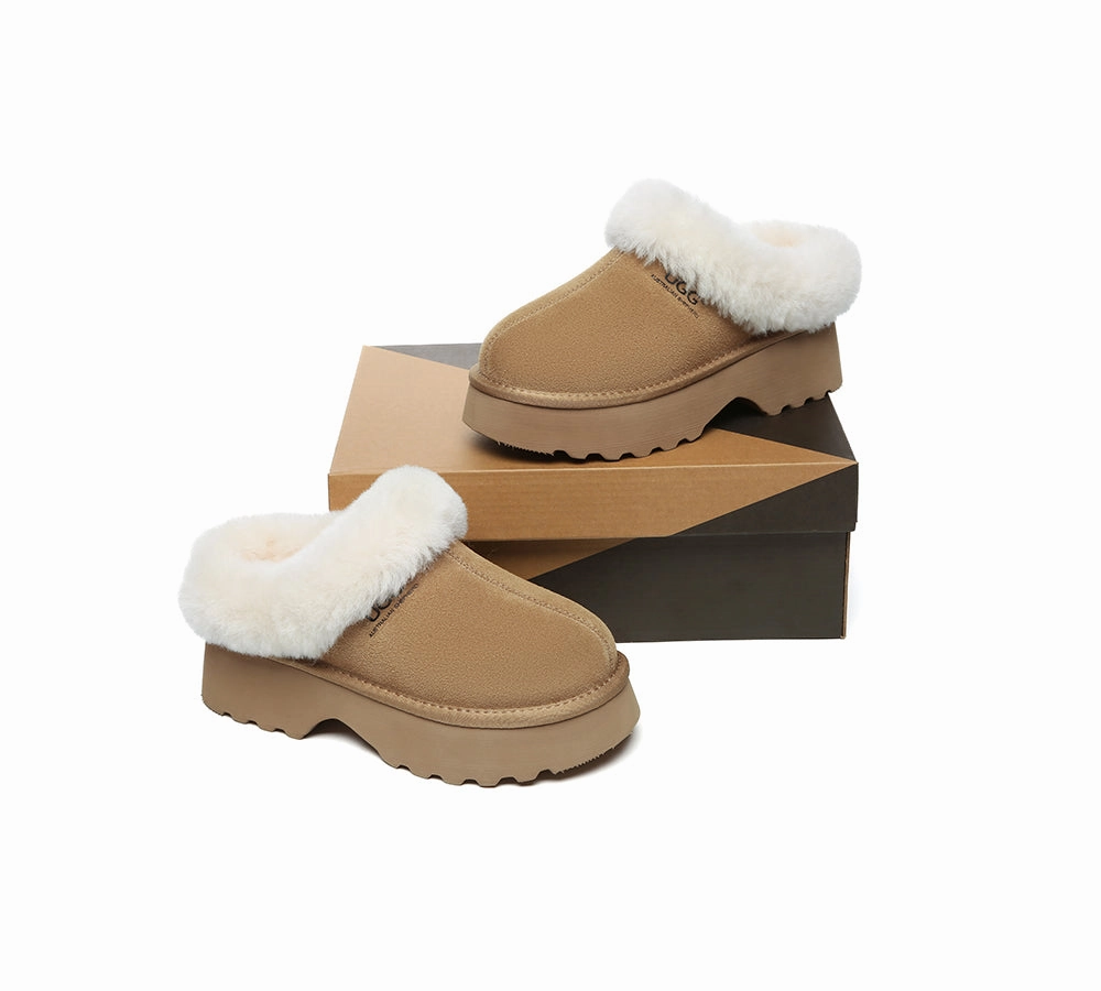Best Warm Slippers AUSTRALIAN SHEPHERD UGG Slippers Sheepskin Wool Ankle Chunky Platform Murray