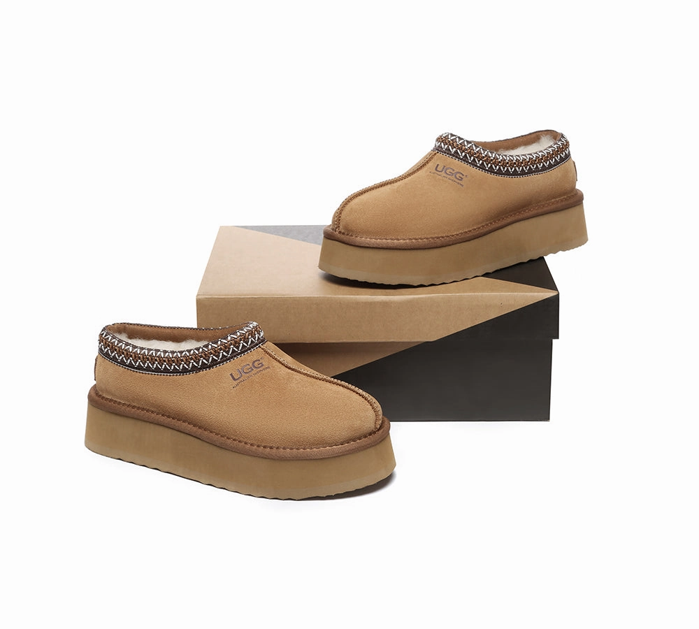 Sheep Lined Slippers AUSTRALIAN SHEPHERD UGG Slippers Sheepskin Wool Ankle Platform Tazzy Hippie