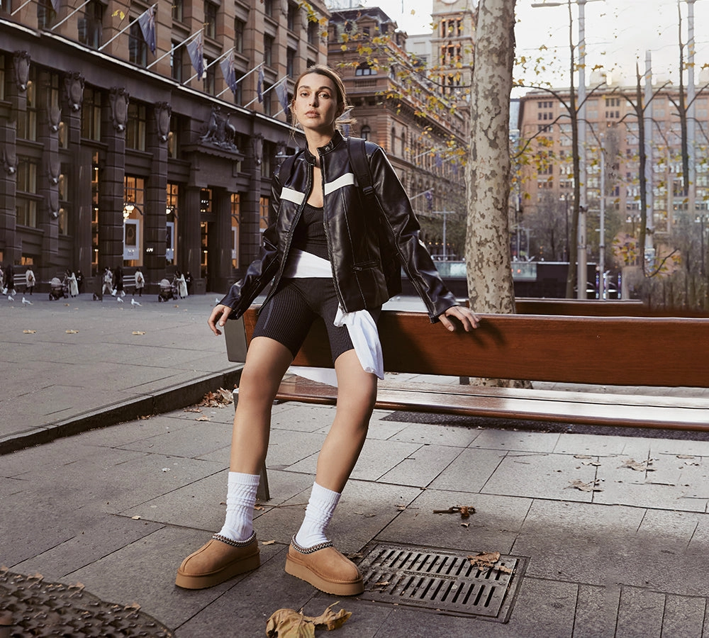 AUSTRALIAN SHEPHERD UGG Slippers Sheepskin Wool Ankle Platform Tazzy Hippie Milano Slides