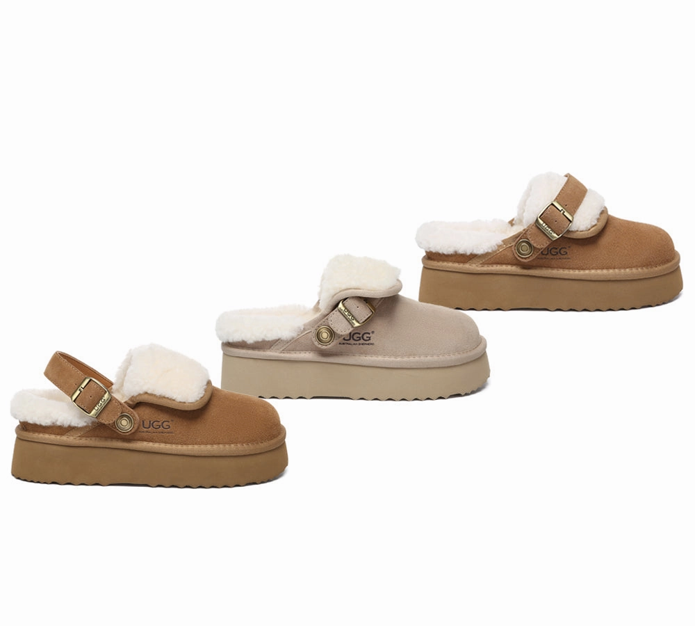 AUSTRALIAN SHEPHERD UGG Slippers Sheepskin Wool Slingback Platform Tenley Luxury House Slippers