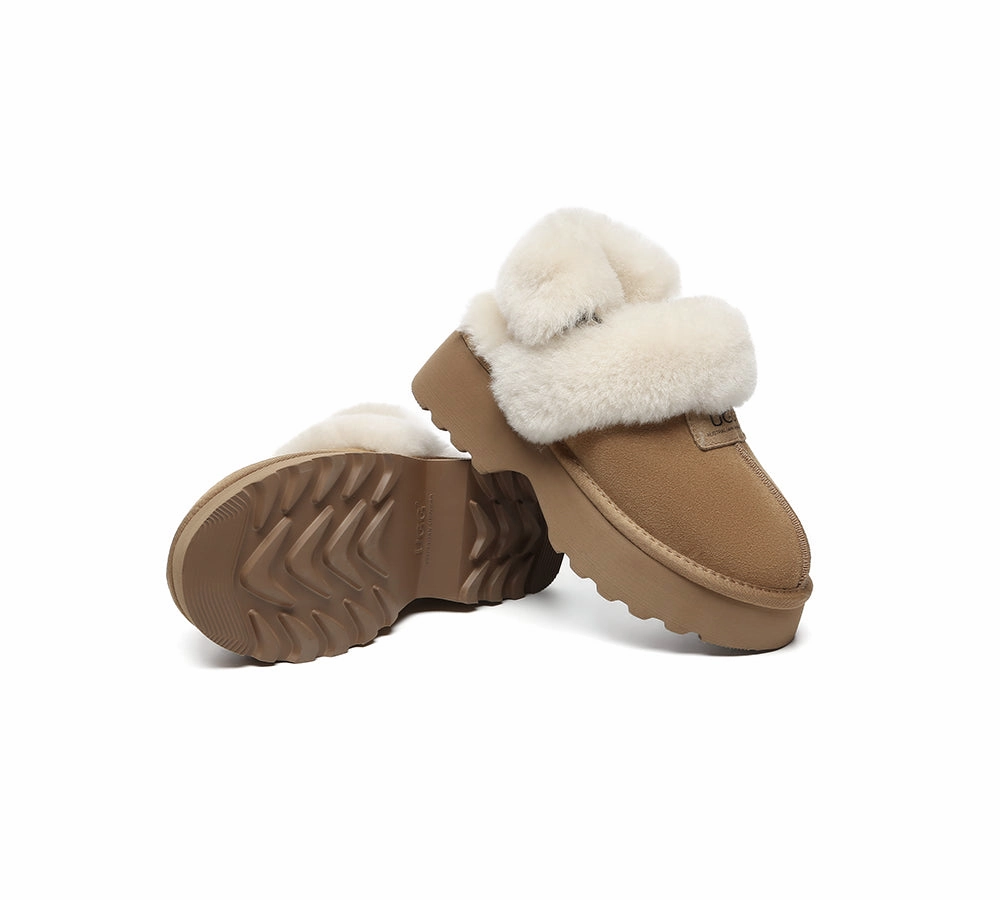 AUSTRALIAN SHEPHERD UGG Slippers Women Removable Wool Strap Slingback Chunky Platform Muna Slides With A Bow