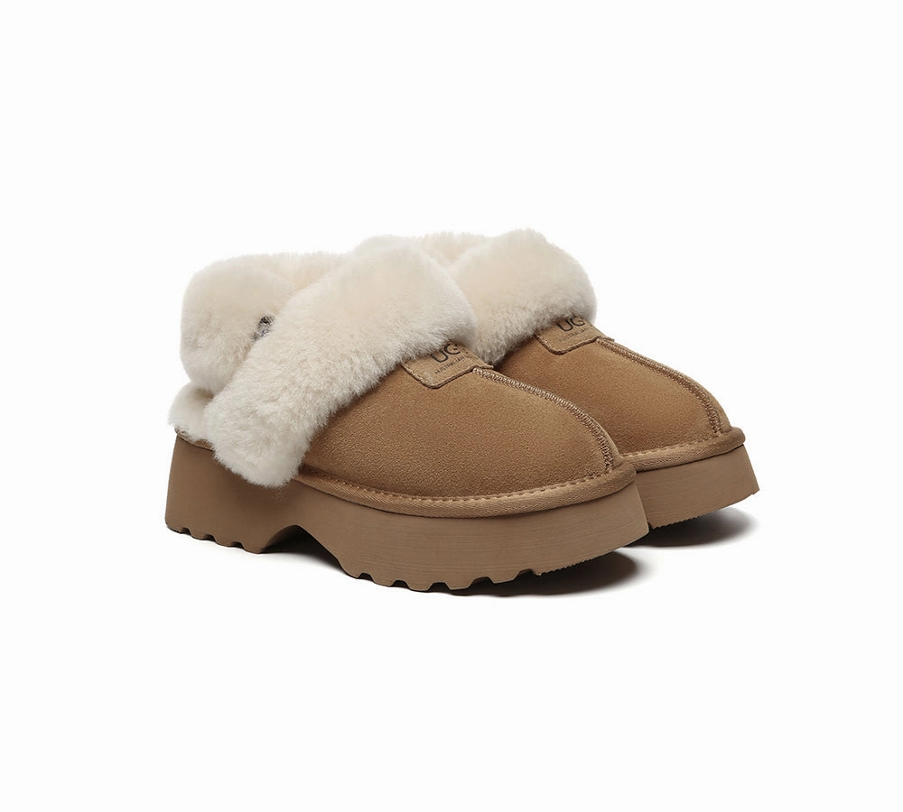 AUSTRALIAN SHEPHERD UGG Slippers Women Removable Wool Strap Slingback Chunky Platform Muna Boots Slippers