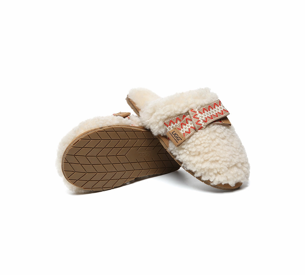 AUSTRALIAN SHEPHERD UGG Slippers Women Sheepskin Wool Bow Cecil Fuzzy Lined Slippers