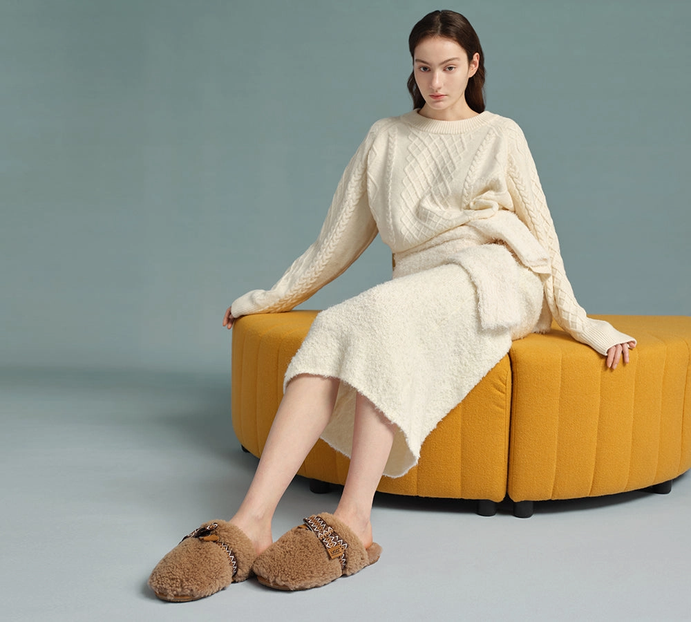 Buy Slippers AUSTRALIAN SHEPHERD UGG Slippers Women Sheepskin Wool Bow Cecil