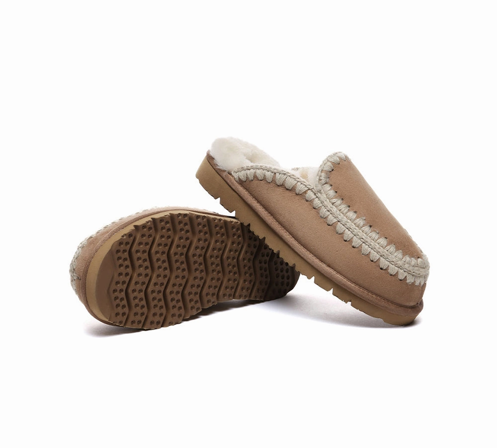 Slip Espresso AUSTRALIAN SHEPHERD UGG Slippers Women Sheepskin Wool Knitted Sophia