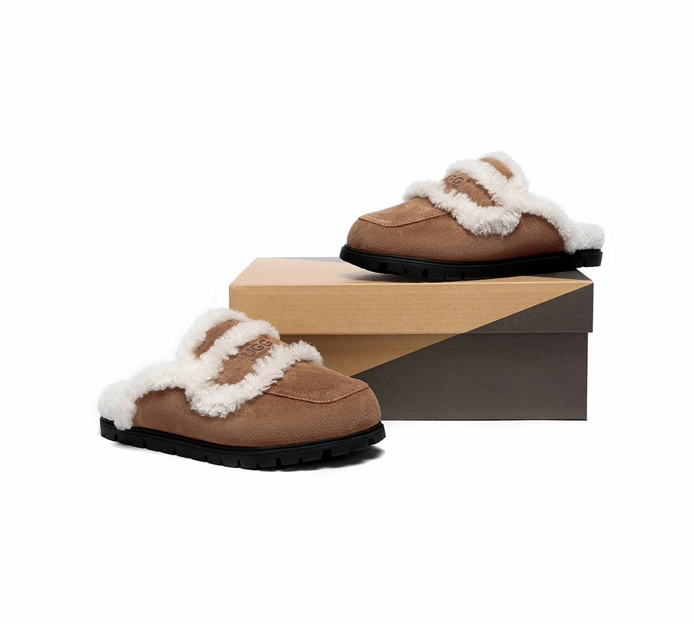 AUSTRALIAN SHEPHERD UGG Women Sheepskin Wool Shearling Lined Slippers Remi